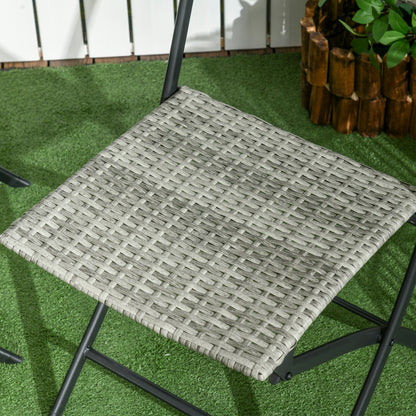 Outsunny 3-tlg. Gartensitzgruppe, 2 Klappstühle, 1 Klapptisch, Rattanoptik, Metallrahmen, hellgrau