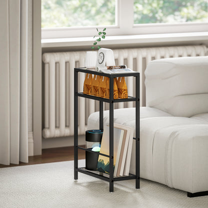 HOMCOM 3-stufiges Regal mit Glasplatten, 18 cm breit, Stahlrahmen, Querstangen, Schwarz