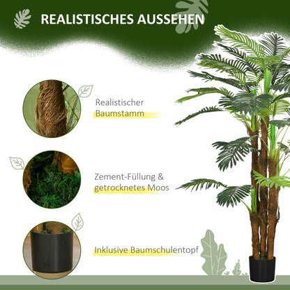 HOMCOM Künstliche Palme, 1,6 m, realistische Zweige, Dekorationspflanze, Kunststoff, mit Topf, Braun+Grün
