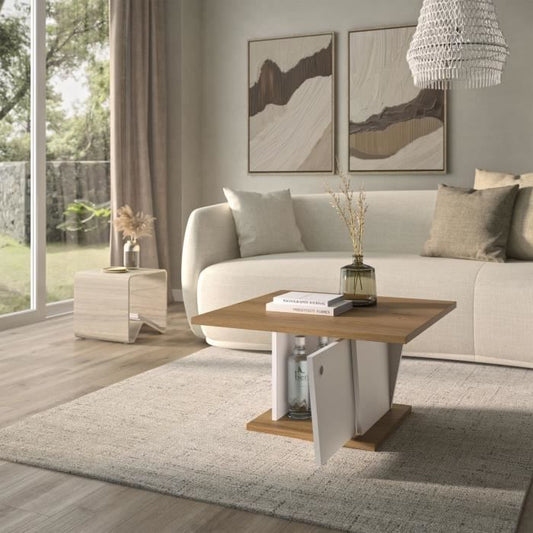 ATOS Bar Coffee Table - Square - Helvezia Oak / White - 69 x 69 x 38 cm