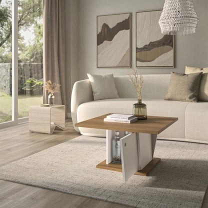ATOS Bar Coffee Table - Square - Helvezia Oak / White - 69 x 69 x 38 cm