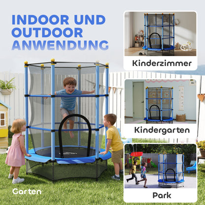 HOMCOM Trampolin für Kinder, Ø140 cm, mit Sicherheitsnetz, für innen und außen, Stahl, Kunststoff, belastbar bis 50 kg, Blau