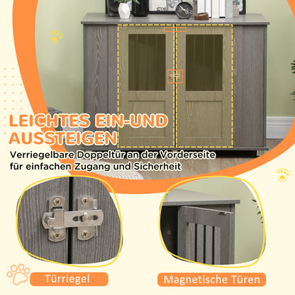PawHut Hundekäfig Hundebox, 2 Türen, inkl. Verriegelung,116 cm x 60 cm x 87 cm, Grau