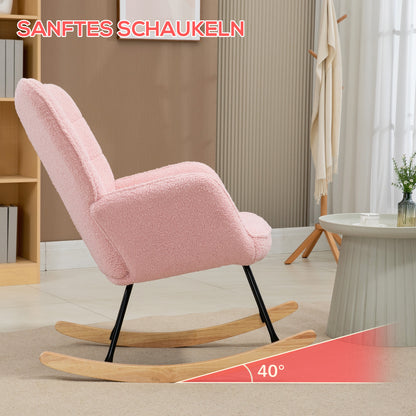 HOMCOM Schaukelstuhl im Retro-Design, Massivholz, Sessel, Relaxsessel, 98 cm x 71 cm x 101 cm, Rosa