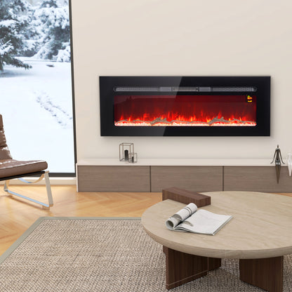 HOMCOM Elektrischer Kamin mit Wandhalterung und Fernbedienung, künstliche Holzscheite und Kristalle, 1800W Leistung, Schwarz