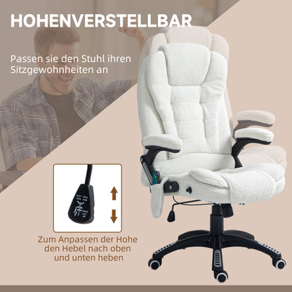 Vinsetto Bürosessel Massagefunktion Massagebürostuhl, Massagefunktion, höhenverstellbar, 67 x 74 x 107-116 cm, Weiß