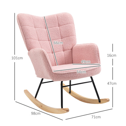 HOMCOM Schaukelstuhl im Retro-Design, Massivholz, Sessel, Relaxsessel, 98 cm x 71 cm x 101 cm, Rosa