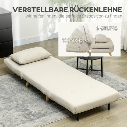 HOMCOM Klappsessel mit Bettfunktion, Klappbarer Relaxsessel in Samtoptik, Verstellbare Lehne, bis 120 kg belastbar, Beige