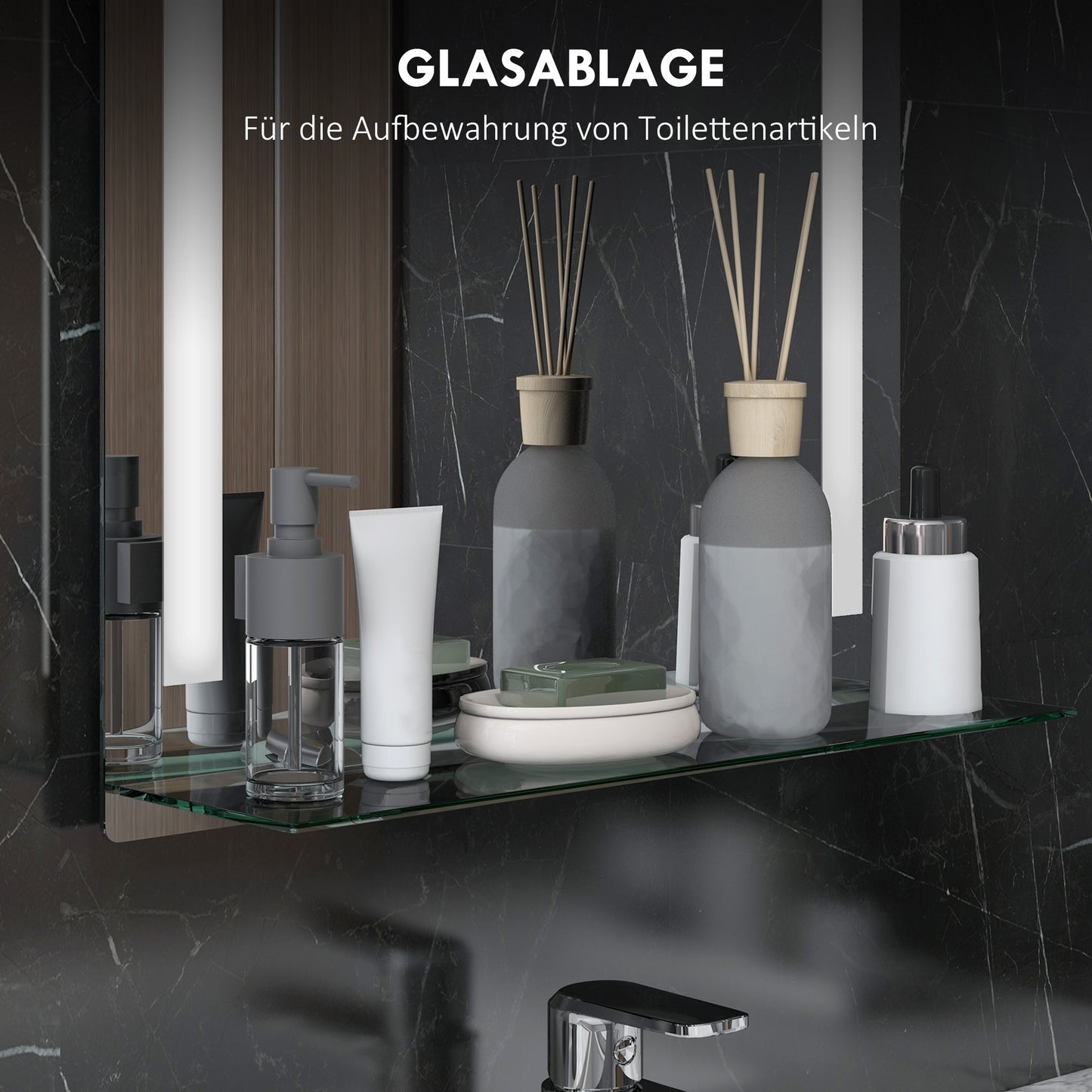 kleankin Badezimmerspiegel mit LED-Beleuchtung, elegant und hochwertig, Glas, Aluminium, Kunststoff, 50L x 12B x 70H cm