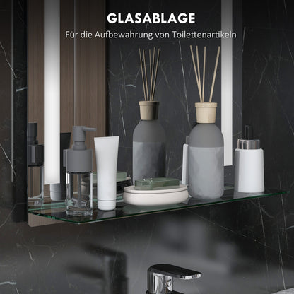 kleankin Badezimmerspiegel mit LED-Beleuchtung, elegant und hochwertig, Glas, Aluminium, Kunststoff, 50L x 12B x 70H cm