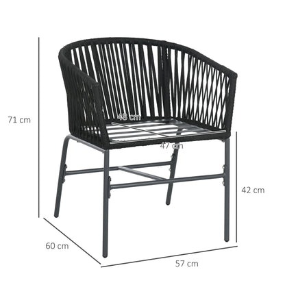 Outsunny Outdoor Stühle, 2-er Set, Boho-Design, Sitz- und Rückenkissen, bequeme Sitzschale, Metallrahmen, Schwarz