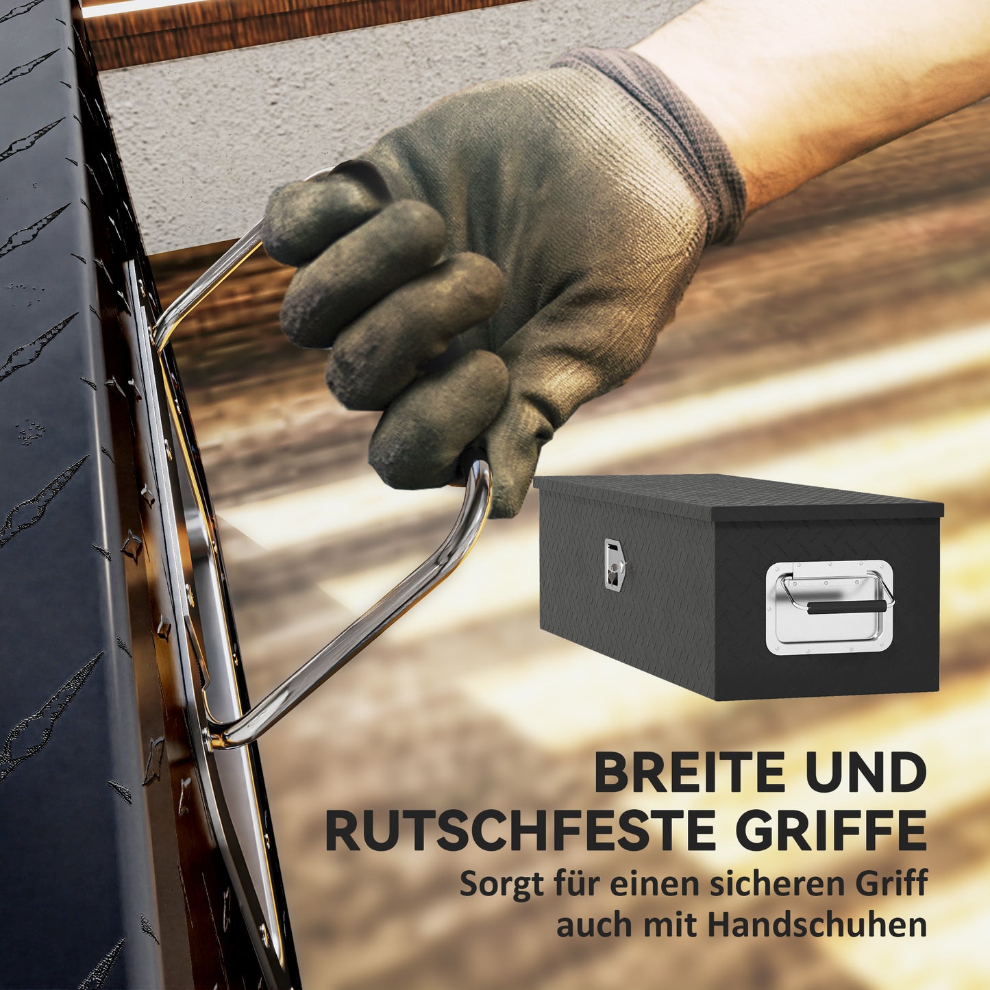 HOMCOM Stabile Aufbewahrungskiste aus Aluminium mit Seitengriffen, Schloss und Schlüsseln, Werkzeugkasten, 99 x 33 x 25,4 cm