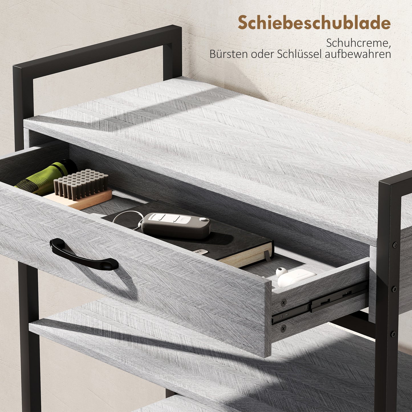 HOMCOM 4-stufiges Schuhregal, Flurregal für bis zu 9 Paar Schuhe, Spanplatte, Metall, Grau