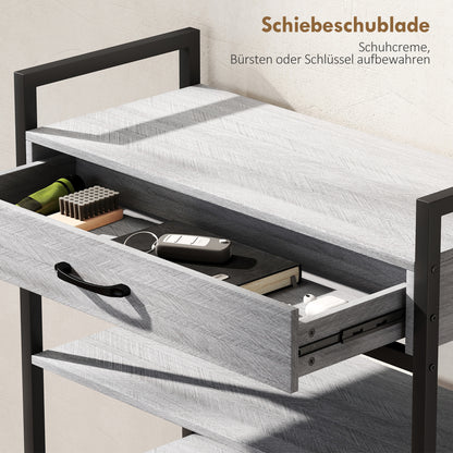 HOMCOM 4-stufiges Schuhregal, Flurregal für bis zu 9 Paar Schuhe, Spanplatte, Metall, Grau