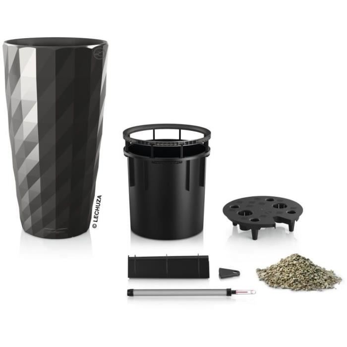 LECHUZA Diamante Premium Flowerpot - Complete Set, Metallic Anthracite