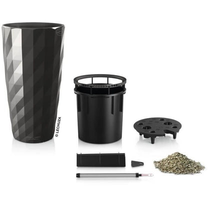 LECHUZA Diamante Premium Flowerpot - Complete Set, Metallic Anthracite