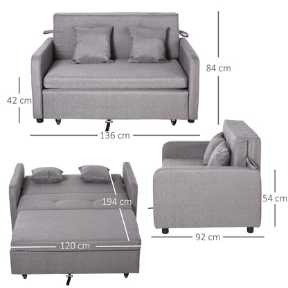 HOMCOM Schlafsofa für 2 Personen, mit Stauraum, leichter Umbau, flexibles Design, Grau