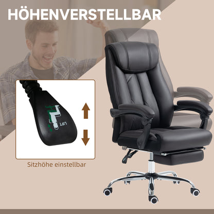 HOMCOM Bürostuhl Schreibtischstuhl Chefsessel, mit Fußstütze, höhenverstellbar, 145° Neigungswinkel, 66 x 70 x 119 cm, Schwarz