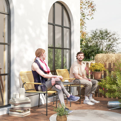 Outsunny 3-tlg. Rattan Bistroset, Sitzgruppe, Gartengarnitur mit 2 Gartensesseln, Couchtisch 54 x 66 x 76 cm Gelb