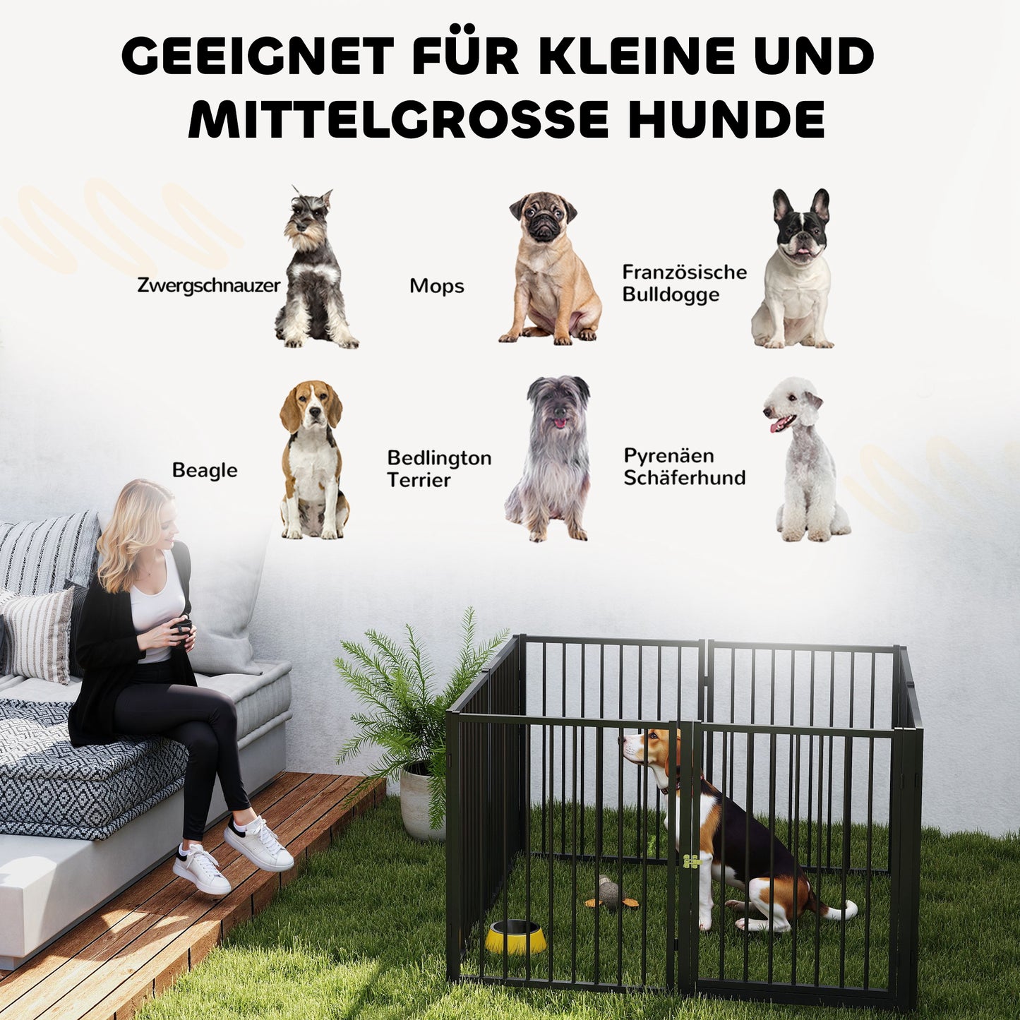 PawHut Welpenauslauf, Hundeauslauf, Welpengehege, 8 Paneele mit Tür, faltbarer och tragbarer Hundezaun, Stahl, Schwarz