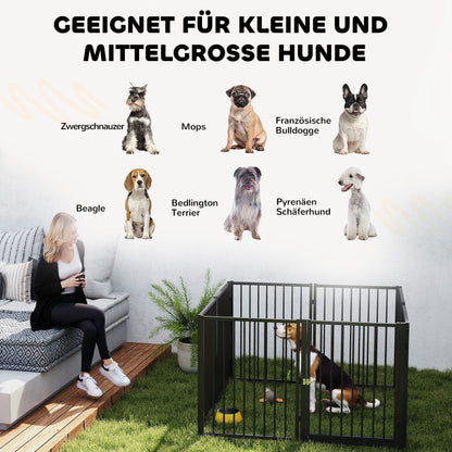 PawHut Welpenauslauf, Hundeauslauf, Welpengehege, 8 Paneele mit Tür, faltbarer och tragbarer Hundezaun, Stahl, Schwarz