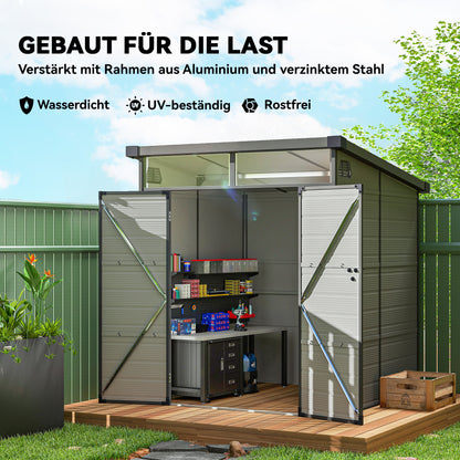 Outsunny 1,9 x 1,9 m Gartenschuppen, Werkzeugschuppen aus Kunststoff , verschließbare Türen, 2 Lüftungsöffnungen, Hellgrau
