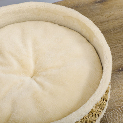 PawHut Haustierbett für Katzen und Hunde, Seegras, waschbares Kissen, 48 cm x 48 cm x 24,5 cm, Beige + Khaki - Natur