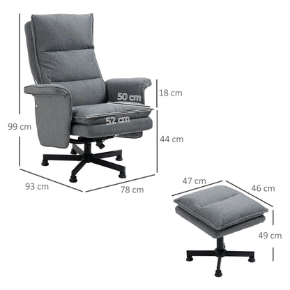 HOMCOM Massage-Bürostuhl mit Fußhocker, 8 Vibrationsköpfe, 1 Fernbedienung, 1 Seitentasche, Grau