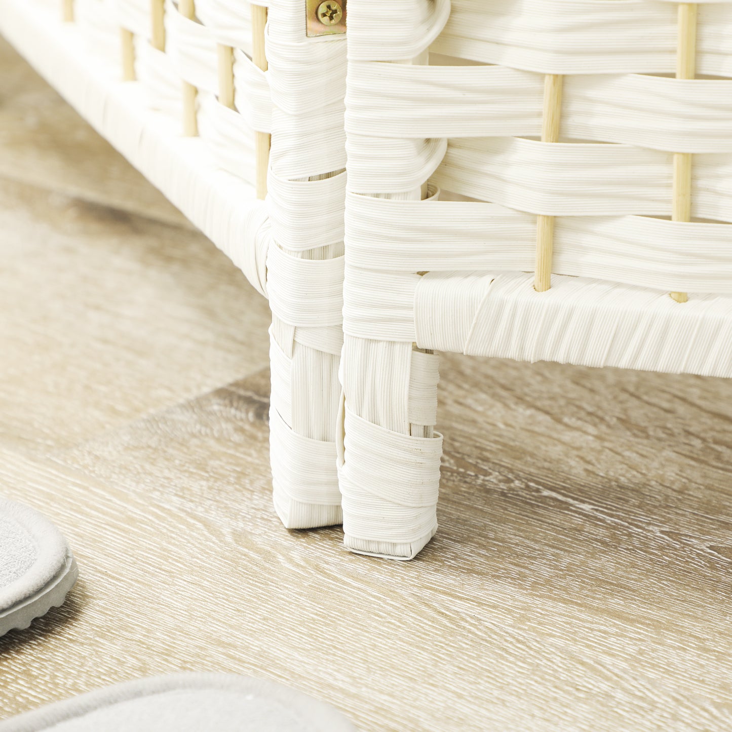 HOMCOM Raumteiler, 4-teilig faltbare Trennwand, Geflechtmuster, Kiefernholz, Weiß