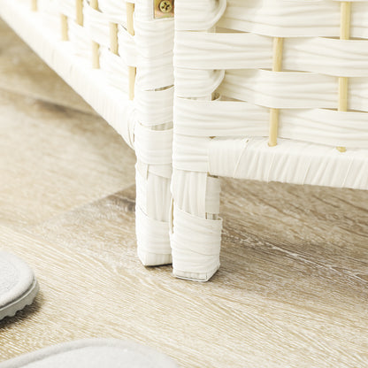 HOMCOM Raumteiler, 4-teilig faltbare Trennwand, Geflechtmuster, Kiefernholz, Weiß