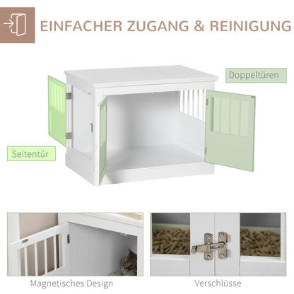 PawHut Hundekäfig, Möbel med 3 Türen Hundehütte Hundebox für Zuhause 78 x 53 x 59,3 cm, Vit