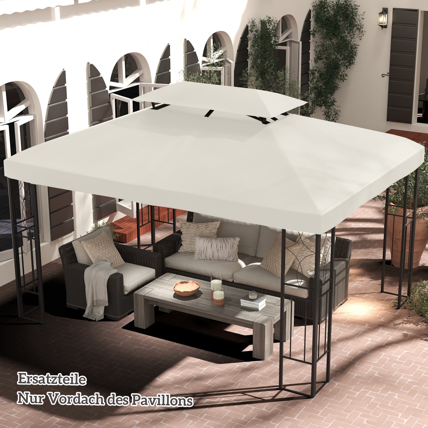Outsunny Ersatzdach für Metallpavillon 3x4m wasserabweisend Pavillondach mit Doppeldach, Ersatzbezug für Gartenpavillon Partyzelt Gartenzelt Polyester Cremeweiß