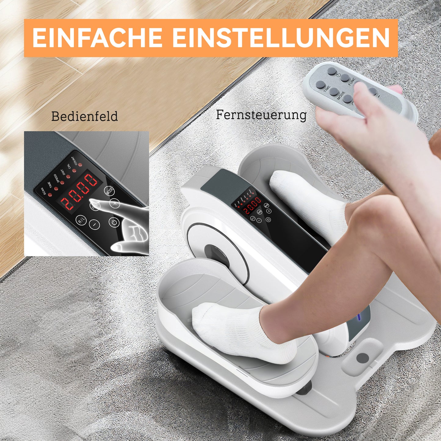 SPORTNOW Sitzpedaltrainer, Mini-Ellipsen-Trainer mit LCD-Monitor, Fernbedienung, 10 einstellbare Geschwindigkeitsstufen, Weiß