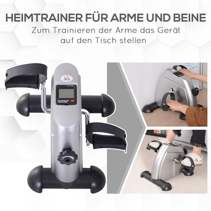 HOMCOM Mini Heimtrainer Arm-und Beintrainer Pedaltrainer für Senioren mit LCD-Display verstellbarer Widerstand Fitnessbike Hometrainer für Zuhause Heim Büro 35 x 40 x 31 cm Silber