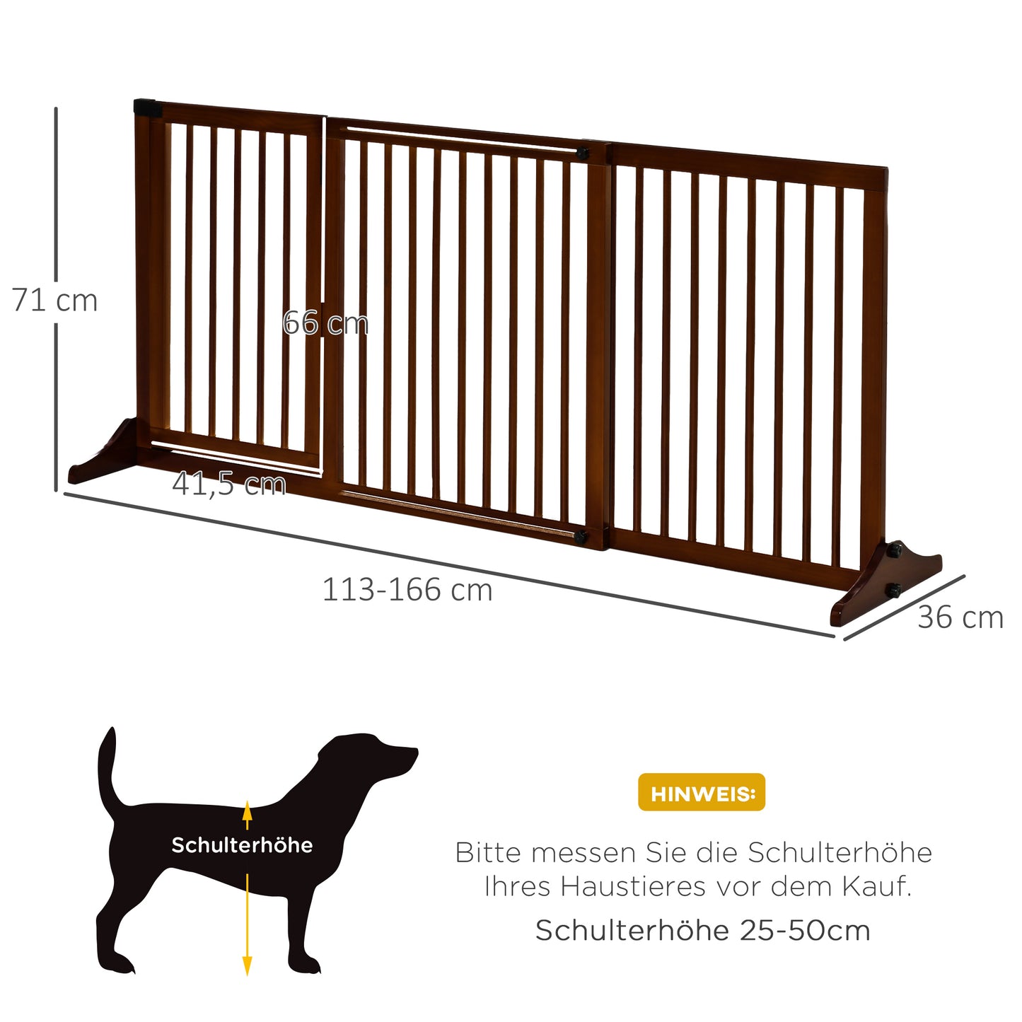 PawHut Absperrgitter Hunde Türschutzgitter Schutzgitter aus Holz Freistehendes Hundegitter mit Tür Hundeabsperrgitter Konfigurationsgitter för Kamin &amp; Ofen Braun 113-166 x 36 x 71 cm