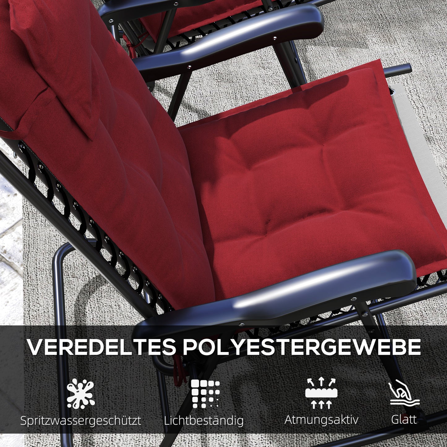 Outsunny 2er Set Auflage für Sonnenliege Wasserabweisend Liegenauflage für Gartenliege Polsterauflage 50x116x5 cm, Weinrot