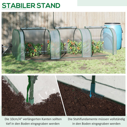 Outsunny Foliengewächshaus, drei aufrollbare Türen, Stahlrahmen, transparent, 295 x 100 x 80 cm