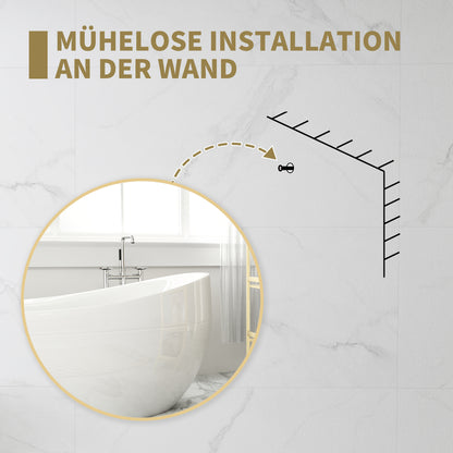 HOMCOM 70 x 70 cm runder Badezimmerspiegel, Wandmontage, goldfarbener Rahmen