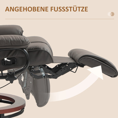 HOMCOM Relaxsessel mit Liegefunktion, drehbar, bis 150 kg, Kunstlederbezug, Stahlrahmen, Braun