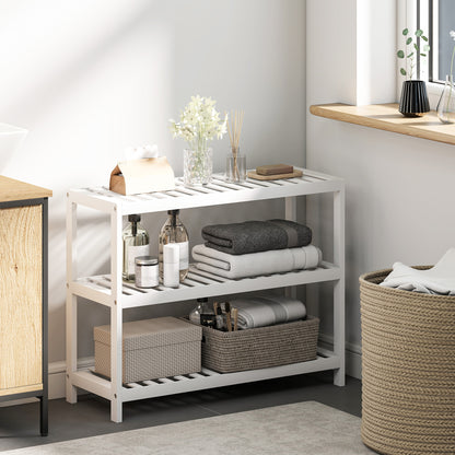 HOMCOM 3-stufiges Bambusregal, Schuhregal, Aufbewahrungsregal, lackierte Oberfläche, Weiß