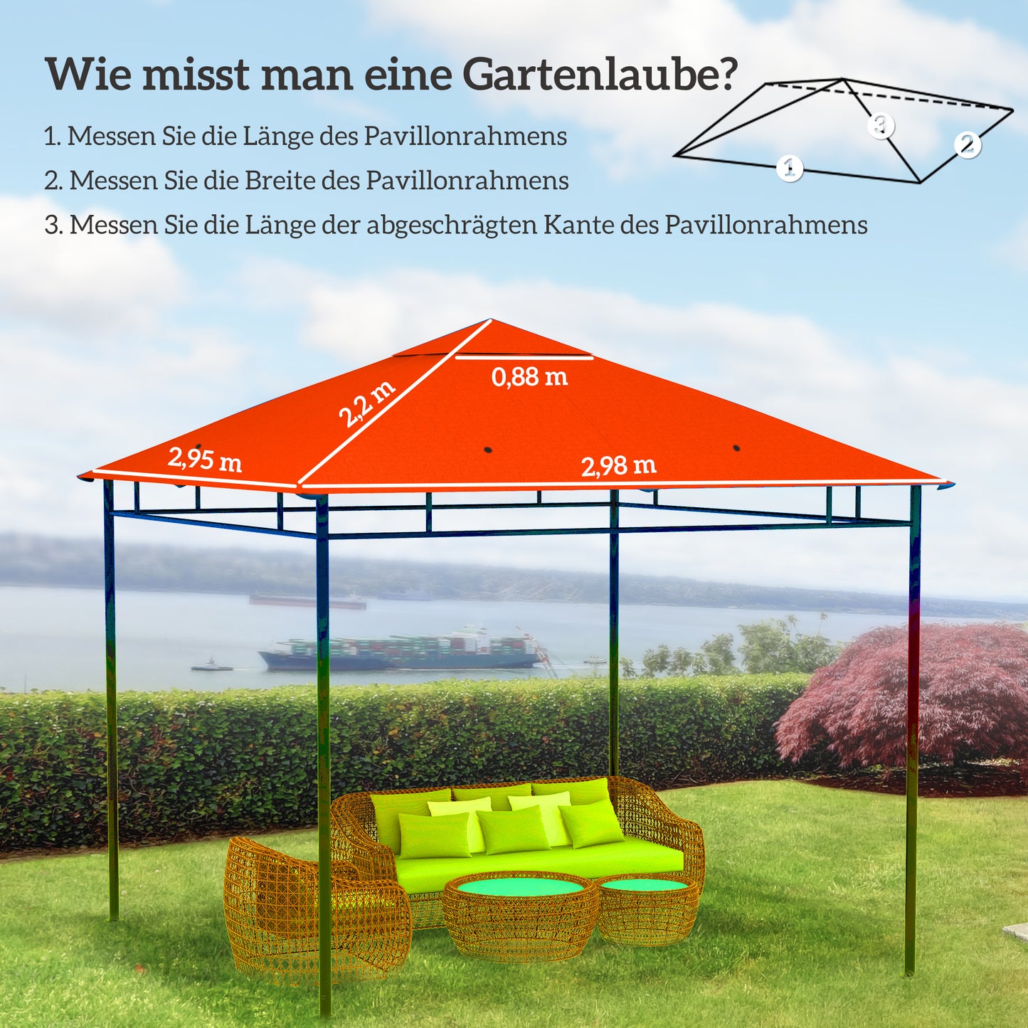 Outsunny Ersatzdach für Gartenpavillon, Polyester, 2,98 x 2,95 m, Orange