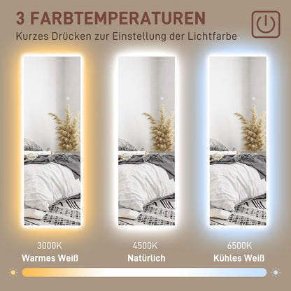 HOMCOM LED Ganzkörperspiegel, dimmbar, rahmenlos, Touch-Steuerung, 40 x 120 cm