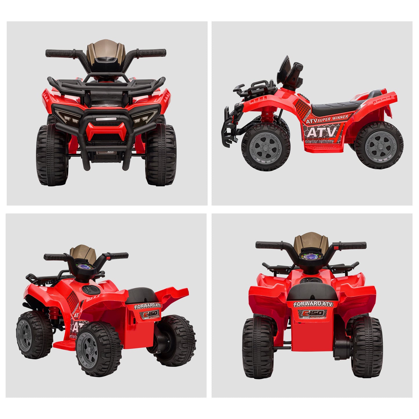 HOMCOM Kinder Quad Elektro 6V Kinderquad mit Vorwärtsfunktion, Musik, Elektro-Quad für Kinder 1,5-3 Jahre Rot