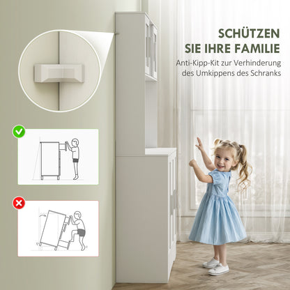 HOMCOM Küchenschrank, Skandinavisches Design, 4 Schränke, verstellbare Regale, Glastüren, offene Fläche, Spanplatte, MDF, Weiß