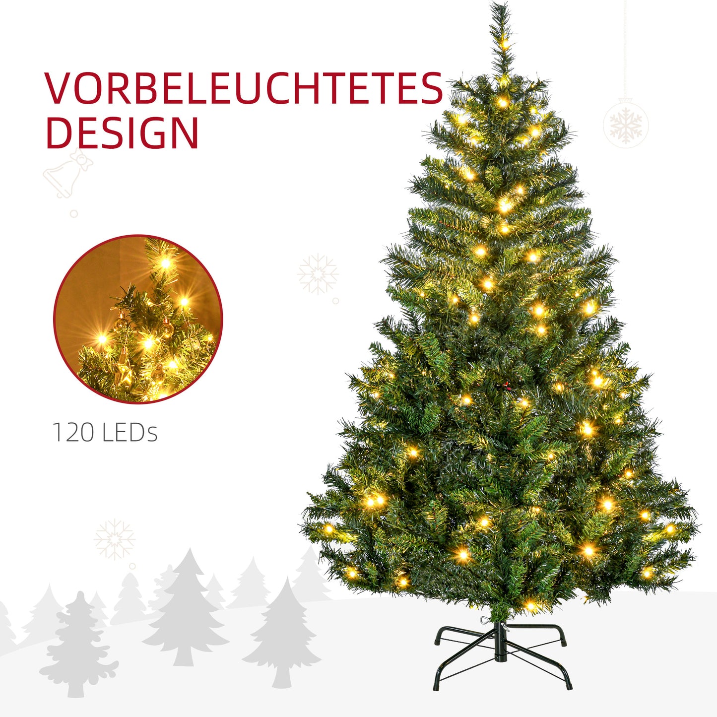 HOMCOM Weihnachtsbaum Christbaum künstlicher Weihnachtsbaum, inkl. Schmuck 95 cm x 95 cm x 150 cm, Grün