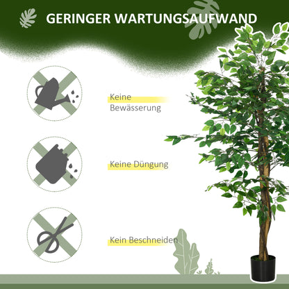 HOMCOM Ficusbaum Kunstpflanze, naturgetreu, 150 cm hoch, mit Topf, Grün