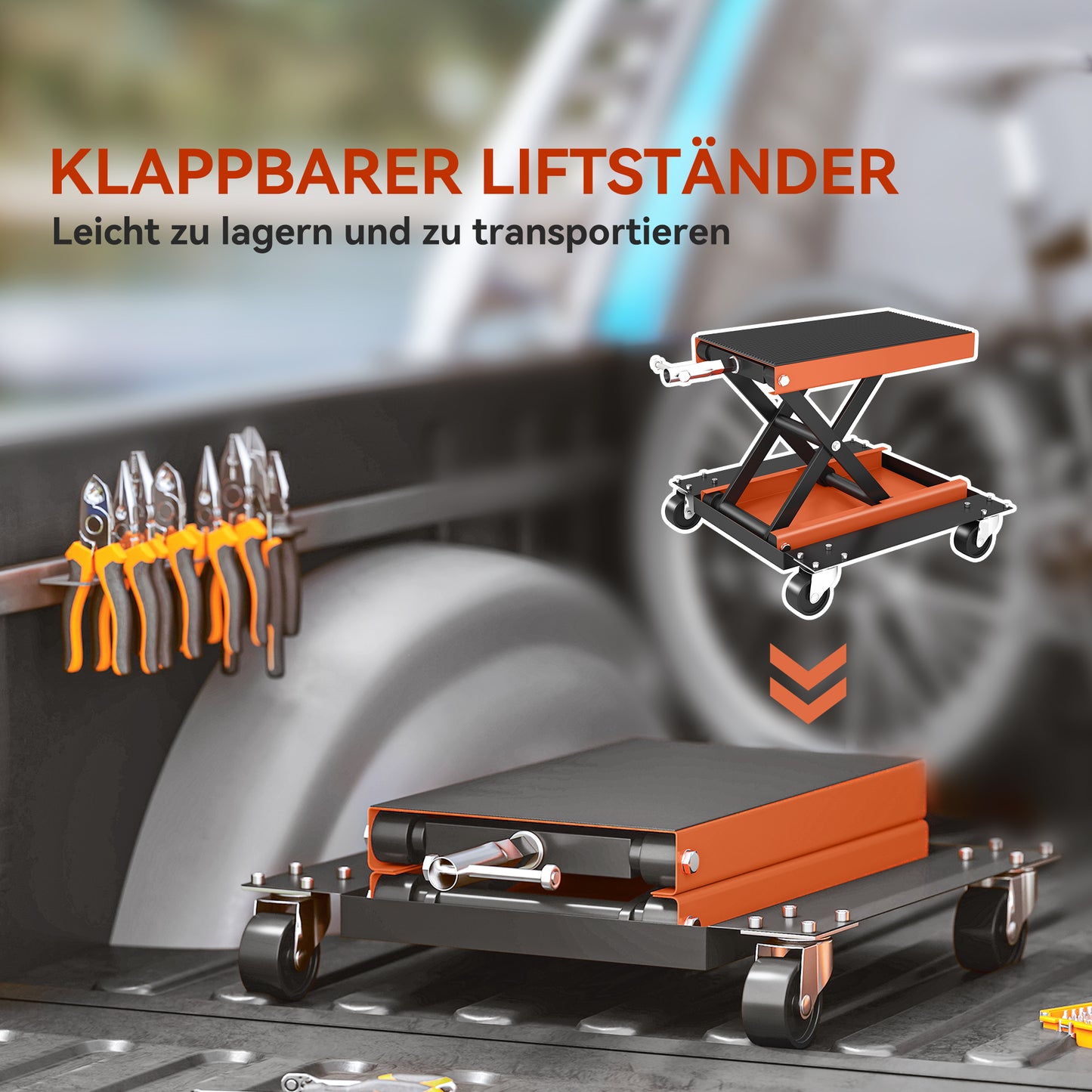 HOMCOM Motorradheber 500 kg Belastbar Motorradhebebühne 135-390 mm Höhenverstellbar Stahl Orange