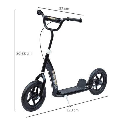 HOMCOM Kinderroller mit Hinterbremse Kickscooter 12 Zoll Tretroller Roller Scooter Cityroller für Kinder Kickboard Höhenverstellbar Stahl EVA Schwarz 120 x 52 x 80-88 cm