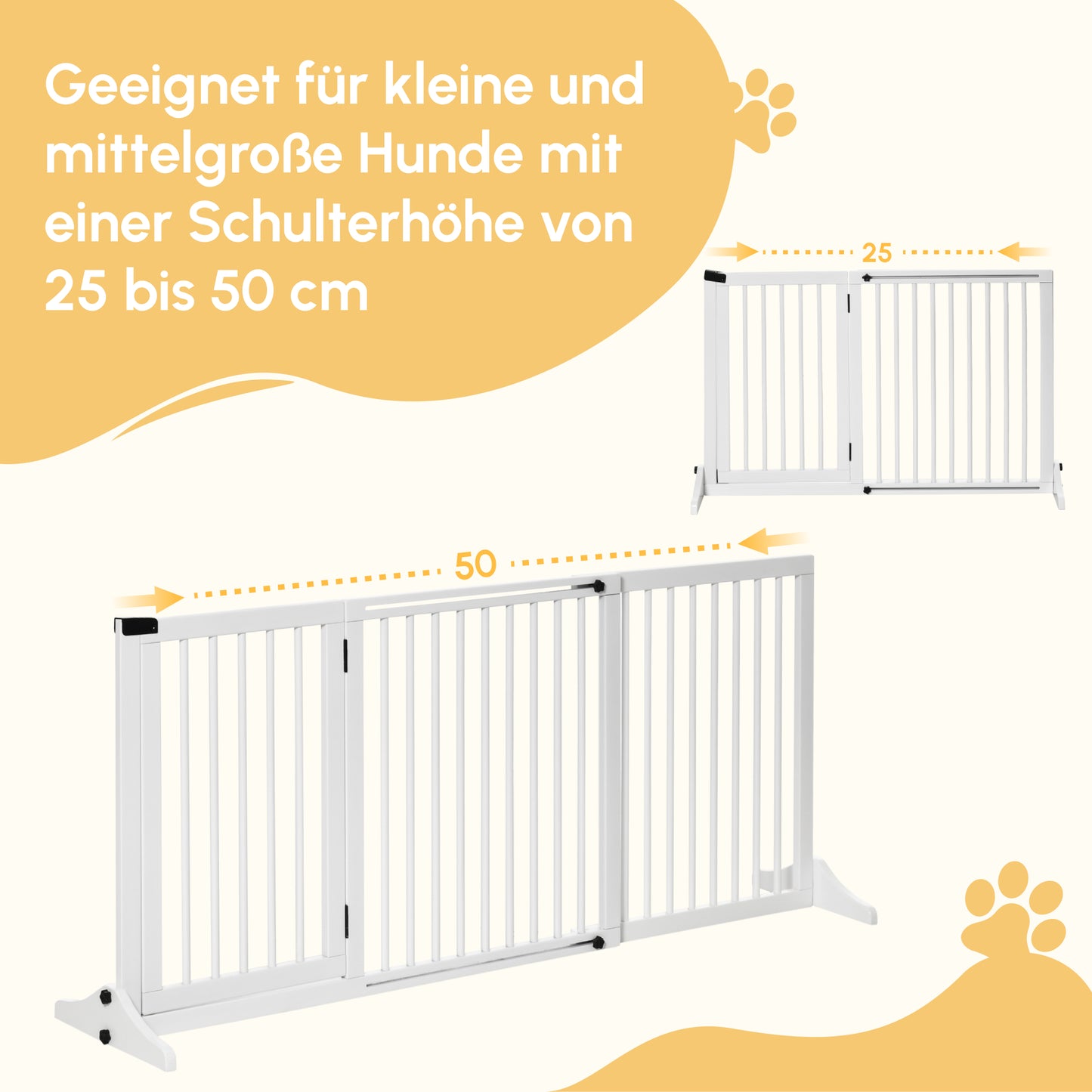 PawHut Absperrgitter Hunde Türschutzgitter Schutzgitter aus Holz Freistehendes Hundegitter mit Tür Hundeabsperrgitter Konfigurationsgitter för Kamin &amp; Ofen Weiß 113-166 x 36 x 71 cm