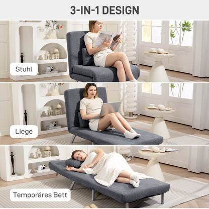 HOMCOM Polstersessel mit Bettfunktion, 3-in-1 Design, Schlafsessel, Gästebett, Stoffbezug, mit Kissen, Dunkelgrau